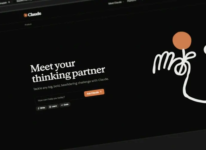 Website interface with text and abstract drawing